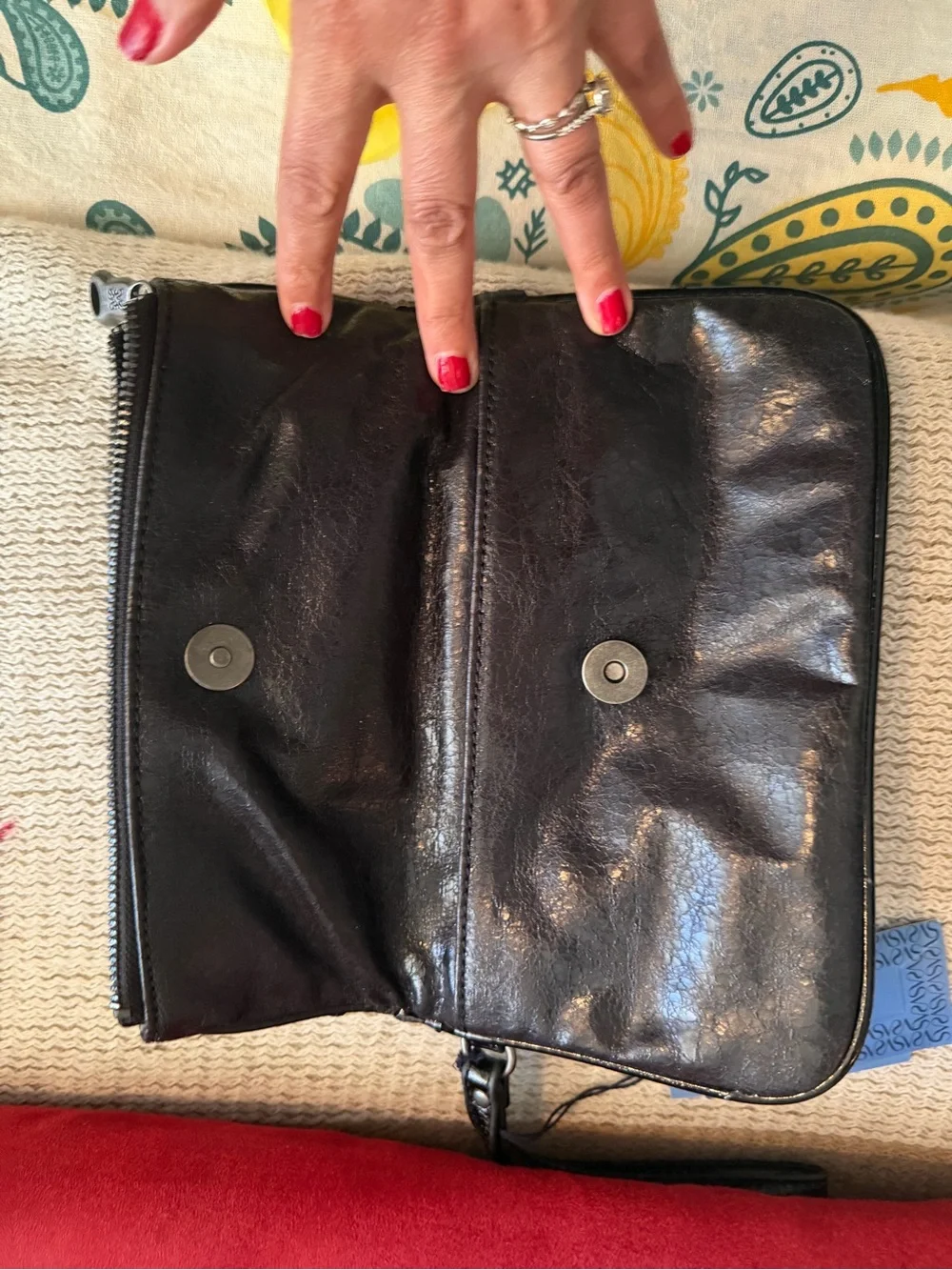 Simply Vera Vera Wang Black Leather Wristlet Clutch with Front Zip Pocket
